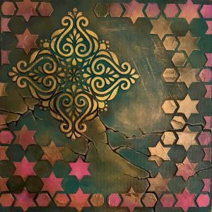 Hybrid heritage - 30cm x 30cm - acrylic & mixed media on canvas - 2024 - M. Wandawi
