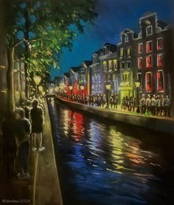 Amsterdam Night Lights - A3 paper-size - Soft pastels on a black canson paper - 2024