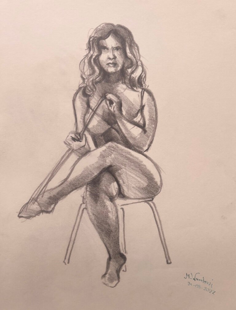 Group Life Drawing -2 — Female Model · 10–20 min · A3 · Graphite on Paper · 2022 · M. Wandawi