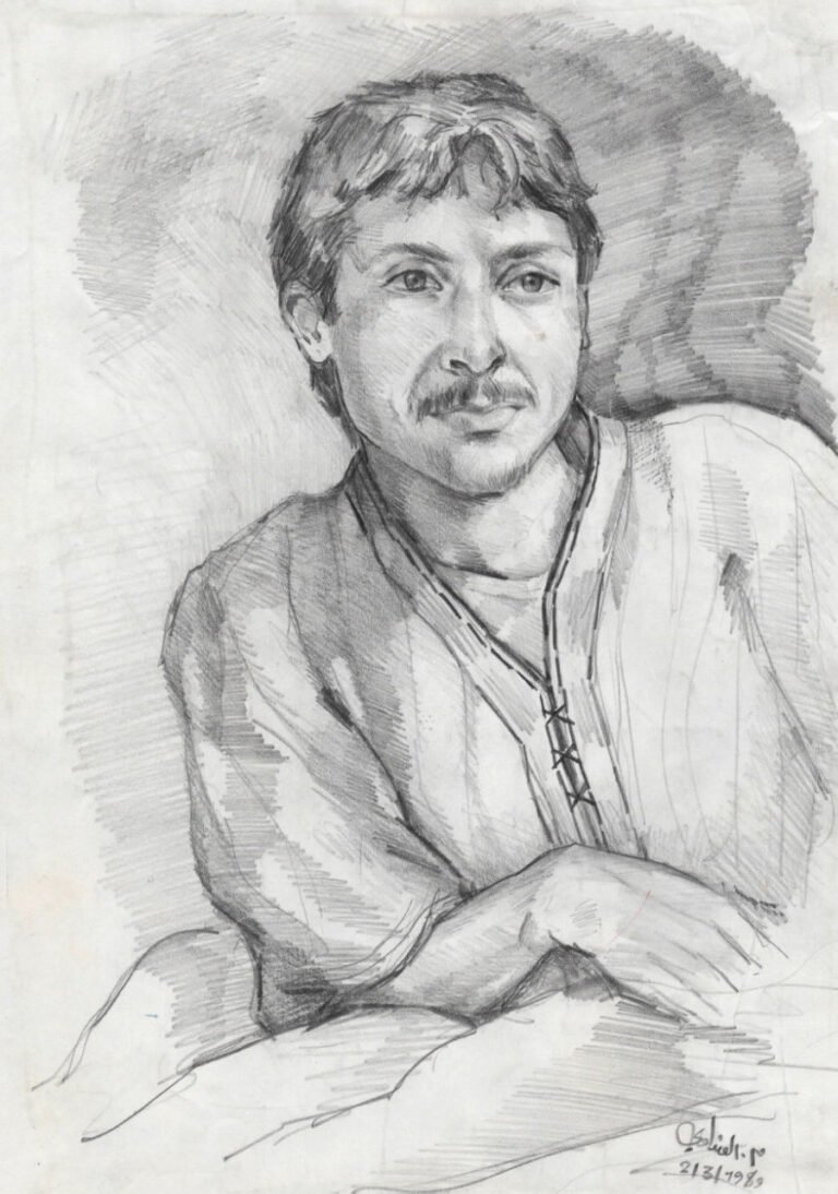 M.Magrabi - university-time situational portrait drawing - Pencil on paper - A4 size - 1989